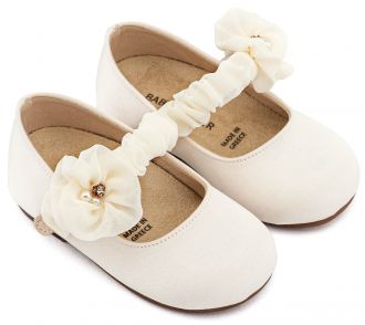 Babywalker Βαπτιστικά Γοβάκια Μονή Μπαρέτα με Υφασμάτινο Διακοσμητικό BW4888 Εκρού