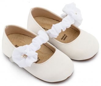 Babywalker Βαπτιστικά Γοβάκια Μονή Μπαρέτα με Υφασμάτινο Διακοσμητικό BW4888 Λευκό