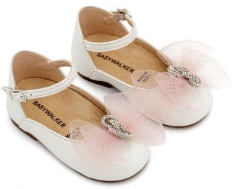 Babywalker Βαπτιστικά Γαλλικά Γοβάκια με Φιόγκο και Στρας BW4890 Εκρού Ροζ