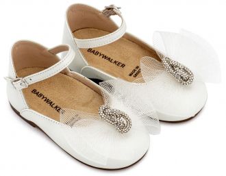 Babywalker Βαπτιστικά Γαλλικά Γοβάκια με Φιόγκο και Στρας BW4890 Εκρού