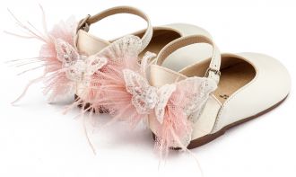 Babywalker Βαπτιστικά Γαλλικά Γοβάκια με Διακοσμημένη Φτέρνα Πεταλούδα BW4891 Εκρού Ροζ