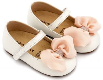 Babywalker Βαπτιστικά Γοβάκια Μονή Μπαρέτα με Σατέν Φιόγκο BW4893 Εκρού Ροζ