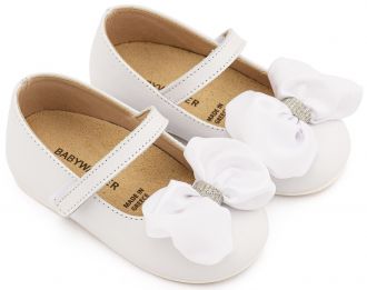 Babywalker Βαπτιστικά Γοβάκια Μονή Μπαρέτα με Σατέν Φιόγκο BW4893 Λευκό