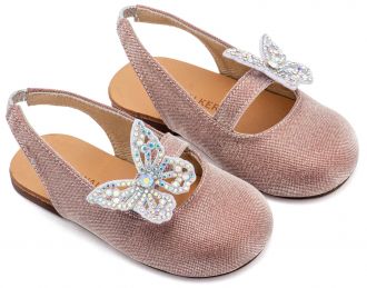 Babywalker Βαπτιστικά Γαλλικά Σαμπό Διακοσμημένα με Στρασένια Πεταλούδα στο Πλάι EXC5881 Ροζ