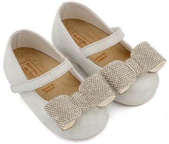 Babywalker Βαπτιστικά Γοβάκια Μονή Μπαρέτα Διακοσμημένο με Στρασένιο Φιόγκο EXC5883 Λευκό Πάγου