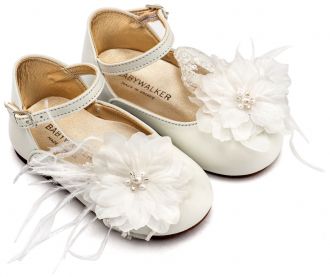 Babywalker Βαπτιστικά Γαλλικά Γοβάκια με Χειροποίητο Chiffon Λουλούδι και Πούπουλα EXC5902 Εκρού