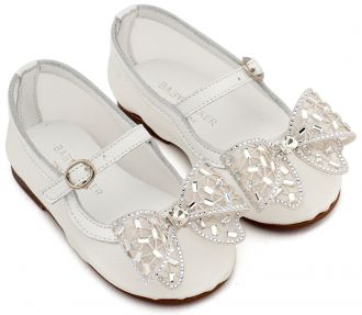 Babywalker Βαπτιστικά Γοβάκια απο Ύφασμα Φιλντιρέ και Φιόγκο Στρας EXC5903 Λευκό