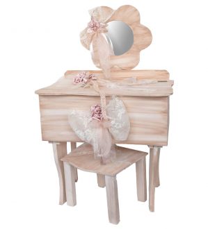 NstNastasia Ξύλινο Μπουντουάρ Βάπτισης με Καθρέφτη Μεταξωτά Λουλούδια Δαντέλα Φιόγκους 0152