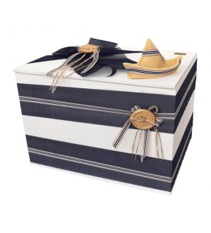 NstNastasia Ξύλινο Κουτί Βάπτισης Εκρού Μπλε Καραβάκι Υφασμάτινο 0157