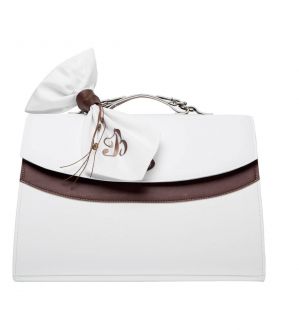 NstNastasia Τσάντα Βάπτισης Λευκό Καφέ Συνθετικό Δέρμα Μονόγραμμα Καφέ Κεντημένο 1527