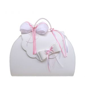 NstNastasia Τσάντα Βάπτισης Συνθετικό Δέρμα Λευκή Ροζ 1603