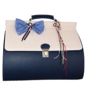 NstNastasia Τσάντα Βάπτισης Μπεζ Μπλε Συνθετικό Δέρμα Σιέλ Κόκκινος Φιόγκος 1722