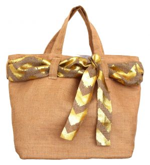 NstNastasia Τσάντα Βάπτισης Λινάτσα Χρυσός Φιόγκος 1733