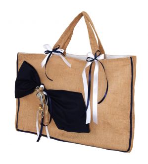 NstNastasia Τσάντα Βάπτισης Μόκα Λινάτσα Γραβάτα Μπλε 1757