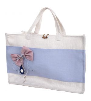 NstNastasia Τσάντα Βάπτισης Λευκή Λινάτσα Σιέλ Κόκκινο Μάτι 1778