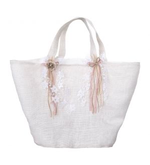 NstNastasia Τσάντα Βάπτισης Λινάτσα Λευκή 1794