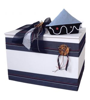 NstNastasia Ξύλινο Κουτί Βάπτισης Λευκό Μπλε Καραβάκι Υφασμάτινο 1803