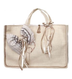 NstNastasia Τσάντα Βάπτισης Εκρού Λινάτσα Φιόγκος Μπεζ Ριγέ 1823