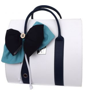 NstNastasia Τσάντα Βάπτισης Λευκό Μπλε Συνθετικό Δέρμα Φιόγκοι Μπλε Τιρκουάζ 1828