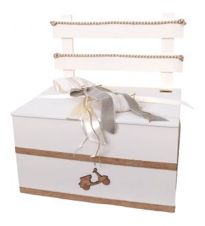 NstNastasia Ξύλινο Καρεκλάκι Βάπτισης Φιόγκος Εκρού Ριγέ Βέσπα Ξύλινη 1835