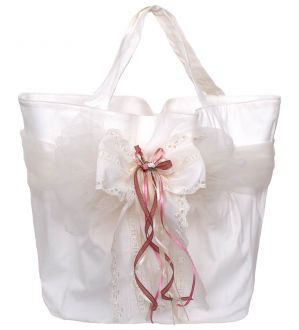 NstNastasia Τσάντα Βάπτισης Υφασμάτινη Φιόγκος Δαντέλα Μπροντερί 1837