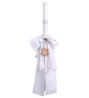 NstNastasia Λαμπάδα Βάπτισης Λευκοί Φιόγκοι Καπέλο Ξύλινο 0156