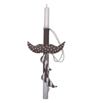 NstNastasia Λαμπάδα Βάπτισης Γρι Λευκό Ριγέ Πουά Μουστάκι 0502