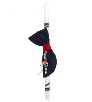 NstNastasia Λαμπάδα Βάπτισης Μπλε Κόκκινος Κάθετος Φιόγκος Σβούρα Ξύλινη 0512