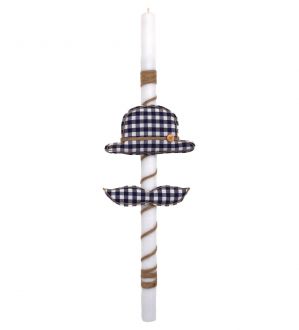 NstNastasia Λαμπάδα Βάπτισης Μπλε Λευκό Καρό Καπέλο Μουστάκι 0521