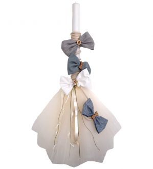 NstNastasia Λαμπάδα Βάπτισης Γκρι Εκρού Μέντα Φιόγκοι 0602