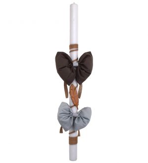 NstNastasia Λαμπάδα Βάπτισης Δύο Καφέ Βεραμάν Φιόγκοι Φτερό Ξύλινο 0610