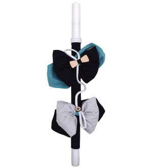 NstNastasia Λαμπάδα Βάπτισης Μπλε Τιρκουάζ Λευκοί Φιόγκοι 0645