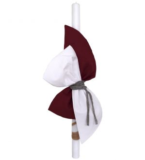 NstNastasia Λαμπάδα Βάπτισης Διπλό Κάθετο Βυσσινί Λευκό Φιόγκο Γκρι Δέσιμο 0654