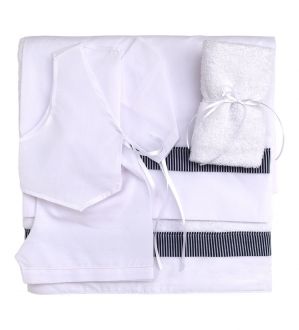 NstNastasia Λαδόπανα βάπτισης Αγόρι Μπλε Ριγέ, 6τεμάχια (Εσώρουχα/ Πετσέτα/ Πετσέτα χεριών/ Σεντόνι) 1006