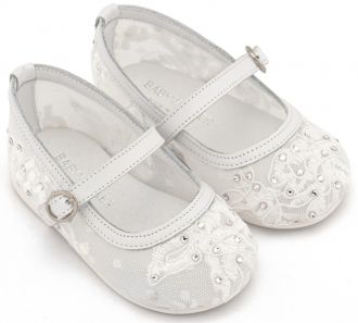 Babywalker Βαπτιστικά Γοβάκια απο Ύφασμα Φιλντιρέ Δαντέλα LU6128 Λευκό