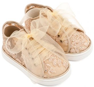 Babywalker Βαπτιστικά Sneaker απο Ύφασμα Φιλντιρέ Λουλούδια LU6129 Μπεζ