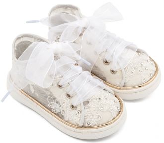 Babywalker Βαπτιστικά Sneaker απο Ύφασμα Φιλντιρέ Λουλούδια LU6129 Λευκό