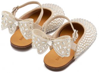 Babywalker Βαπτιστικά Σαμπό Διακοσμημένα Ολόγυρα με Στρας και Φιόγκο απο Στρας στη Φτέρνα LU6132 Μπεζ