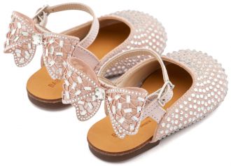 Babywalker Βαπτιστικά Σαμπό Διακοσμημένα Ολόγυρα με Στρας και Φιόγκο απο Στρας στη Φτέρνα LU6132 Ροζ Αντικέ