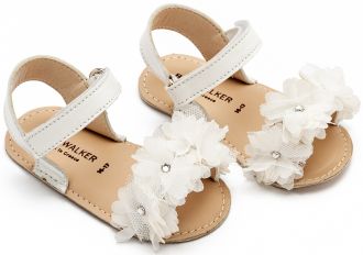 Babywalker Βαπτιστικά Πέδιλα Αγκαλιάς με Chiffon Λουλούδια MI1633 Λευκό