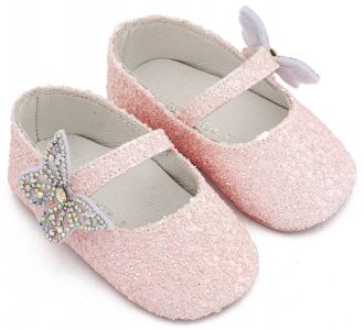 Babywalker Βαπτιστικά Γοβάκια Μονή Μπαρέτα Χρατς με Στρασένια Πεταλούδα MI1658 Ροζ