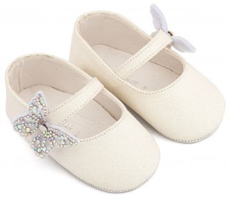 Babywalker Βαπτιστικά Γοβάκια Μονή Μπαρέτα Χρατς με Στρασένια Πεταλούδα MI1658 Λευκό