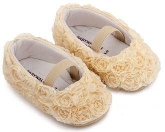 Babywalker Βαπτιστικά Μπαλαρίνες Διακοσμημένες με Chiffon Λουλούδια MI1660 Εκρού