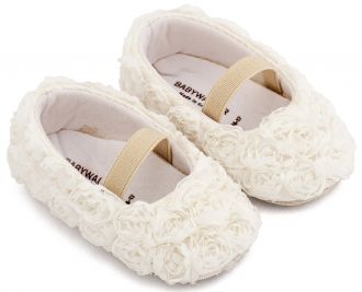 Babywalker Βαπτιστικά Μπαλαρίνες Διακοσμημένες με Chiffon Λουλούδια MI1660 Λευκό