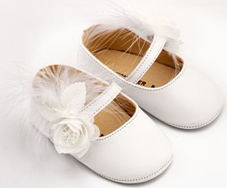 Babywalker Βαπτιστικά Γοβάκια Μονή Μπαρέτα Διακοσμημένα με Λουλούδι και Πούπουλα MI1664 Λευκό