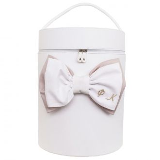 NstNastasia Τσάντα Βάπτισης Καπελιέρα Λευκή Με Διπλό Φιόγκο και Μονογράμματα 1924