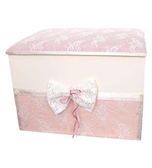 NstNastasia Ξύλινο Κουτί Βάπτισης Μαξιλάρι Δαντέλα Ροζ 1865