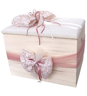 NstNastasia Ξύλινο Κουτί Βάπτισης Μαξιλάρι Φιόγκος Δαντέλα Σάπιο Μήλο 1879