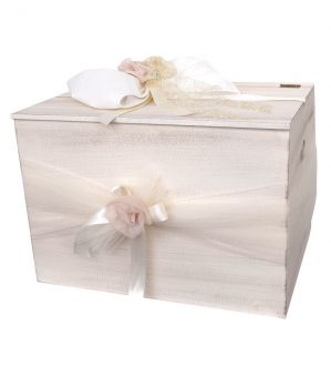 NstNastasia Ξύλινο Κουτί Βάπτισης Φιόγκος Ροζ Λουλούδι 1899