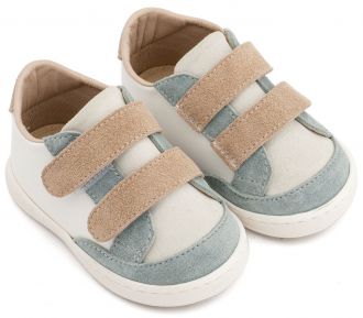 Babywalker Βαπτιστικά Τρίχρωμα Sneakers Διπλή Μπαρέτα Χρατς PRI2125 Λευκό Μίνεραλ Μπεζ